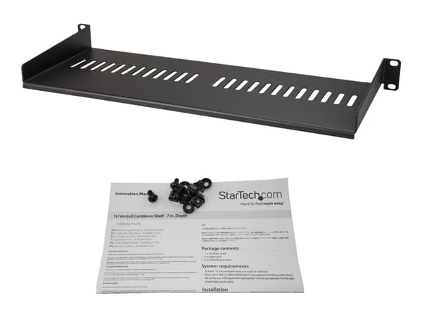 StarTech.com 1U Vented Server Rack Cabinet Shelf, 7in Deep Fixed Cantilever Tray, Rackmount Shelf for 19" AV/Data/Network Equipment Enclosure w/ Cage