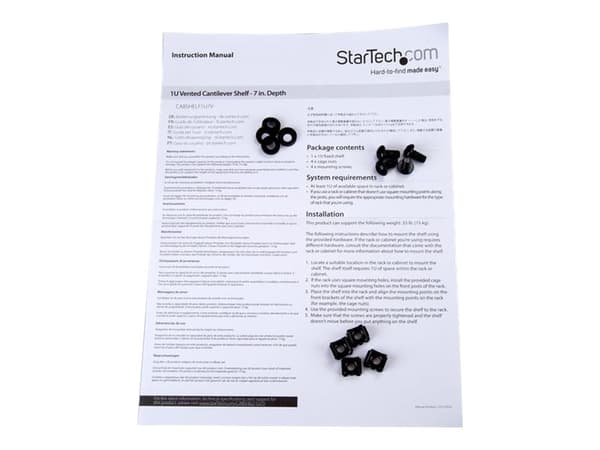 StarTech.com 1U Vented Server Rack Cabinet Shelf, 7in Deep Fixed Cantilever Tray, Rackmount Shelf for 19" AV/Data/Network Equipment Enclosure w/ Cage
