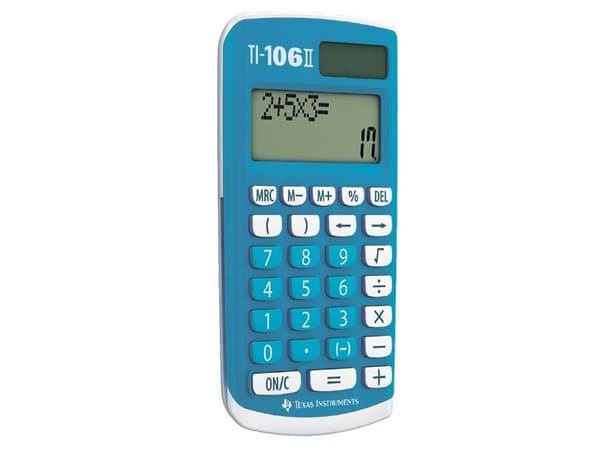 Texas Instruments TI 106-II, Lomme, Grunnleggende, 2 linjer, Batteri/Solcelle, Blå, Hvit Blå, Hvit