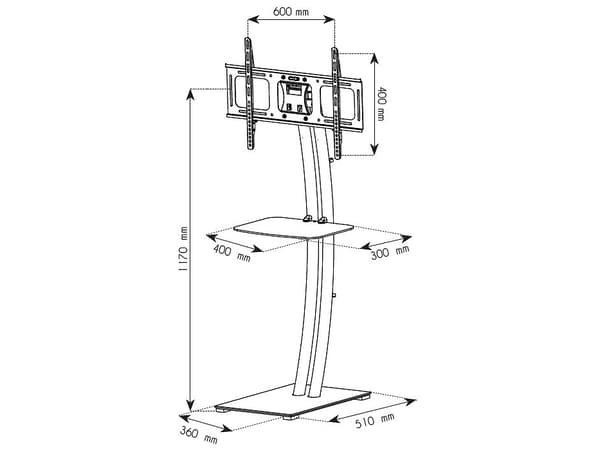 Techly ICA-TR14, 81,3 cm (32"), 177,8 cm (70"), 50 x 50 mm, 600 x 400 mm, -10 - 5°, Musta, Hopea
