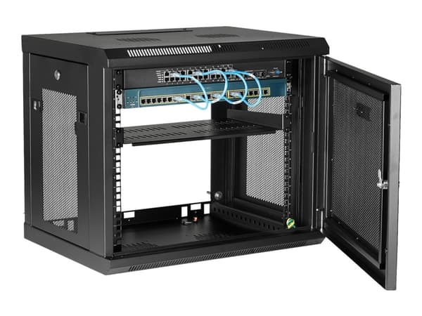 StarTech.com 2 Post 9U 19" Wall Mount Network Cabinet, Adjustable Depth 6-15" Locking IT Switch Depth Enclosure, Vented Computer/Electronics Equipmen