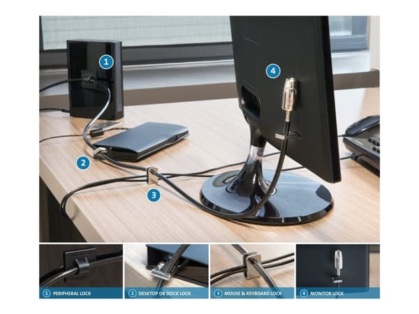 Kensington Desktop and Peripherals Standard Keyed Locking Kit 2.0 - Sikkerhetskabellås - 2.4 m