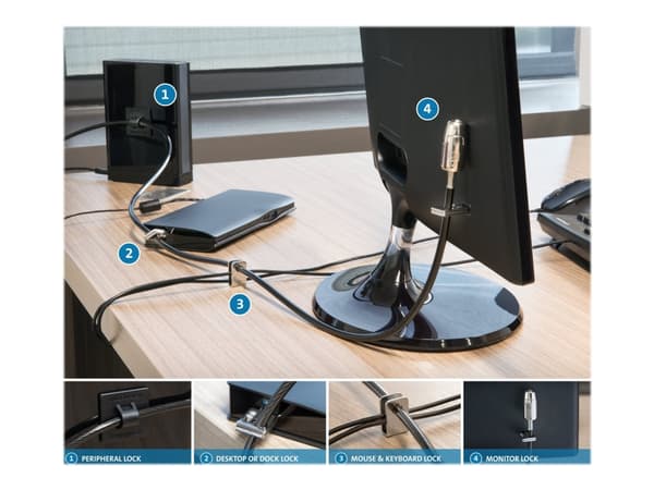 Kensington Desktop and Peripherals Standard Keyed Locking Kit 2.0 - Sikkerhetskabellås - 2.4 m