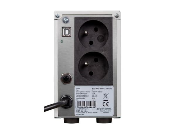 EVER ECO Pro 1000 AVR CDS - UPS - AC 230 V - 650 watt - 1000 VA - 5 Ah - USB - utgangskontakter: 2 - hvit