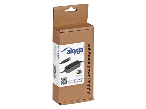 Akyga AK-ND-43, Kannettava tietokone, Auto, 19 V, 90 W, 19 V, 4,74 A