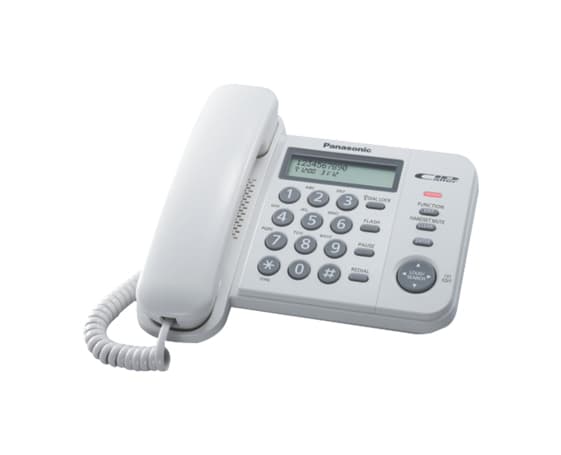 Panasonic KX-TS560FXW - Fast telefon med nummerpresentation/samtal väntar - vit
