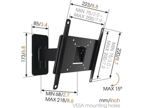 Vogel's MA2030 - TV-väggfäste med full rörelse, 75 x 75,100 x 100,200 x 100,200 x 200 x 200 mm, Sort