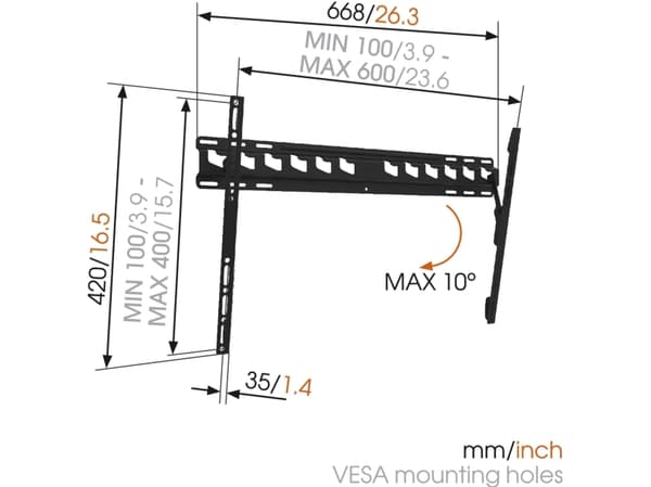 Vogels Vogels Wall mount, MA4010-A1, Tilt, 40-65 & quot ;, Maximum weight (capacity) 60 kg, VESA 100/400-100/600 mm, Black