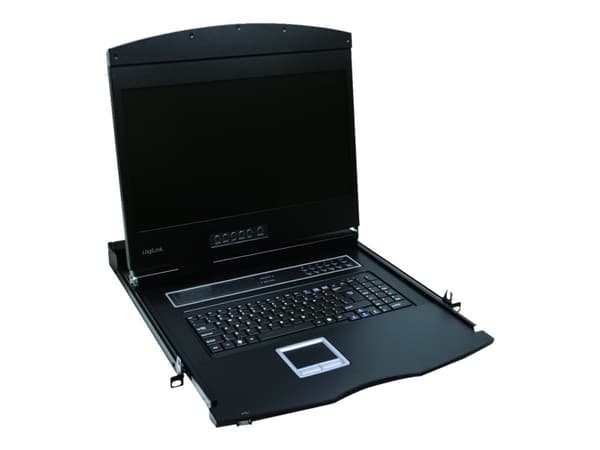 LogiLink - KVM-konsoll - PS/2, USB - Tysk - 19" (18.51" synlig) - kan monteres i rack - 1366 x 768 @ 60 Hz - 250 cd/m² - 1000:1 - VGA - svart