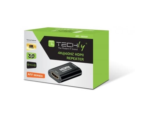 Techly IDATA HDMI2-RIP4KT, 4096 x 2160 pixlar, Repeater för AV-utrustning, 40 m, 3D kompatibilitet, Svart, HDCP