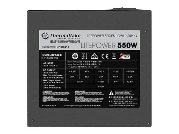 Thermaltake Litepower LTP-550AL2NK - Strømforsyning (sisäinen) - ATX12V 2.3 - AC 230 V - 550 Watt - aktiv PFC - lajittelu