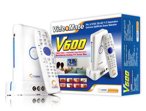 Compro VideoMate V600, Analog, NTSC, PAL, 1680 x 1050 pixlar, 16:10, VGA-kontakt, Vit