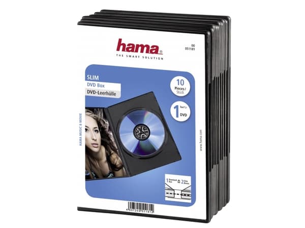 Hama - Lagrings-DVD smal jewel case - svart (en pakke 10)