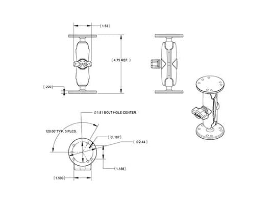 RAM Mounts RAM-B-101U, 231,3 g, 127 mm