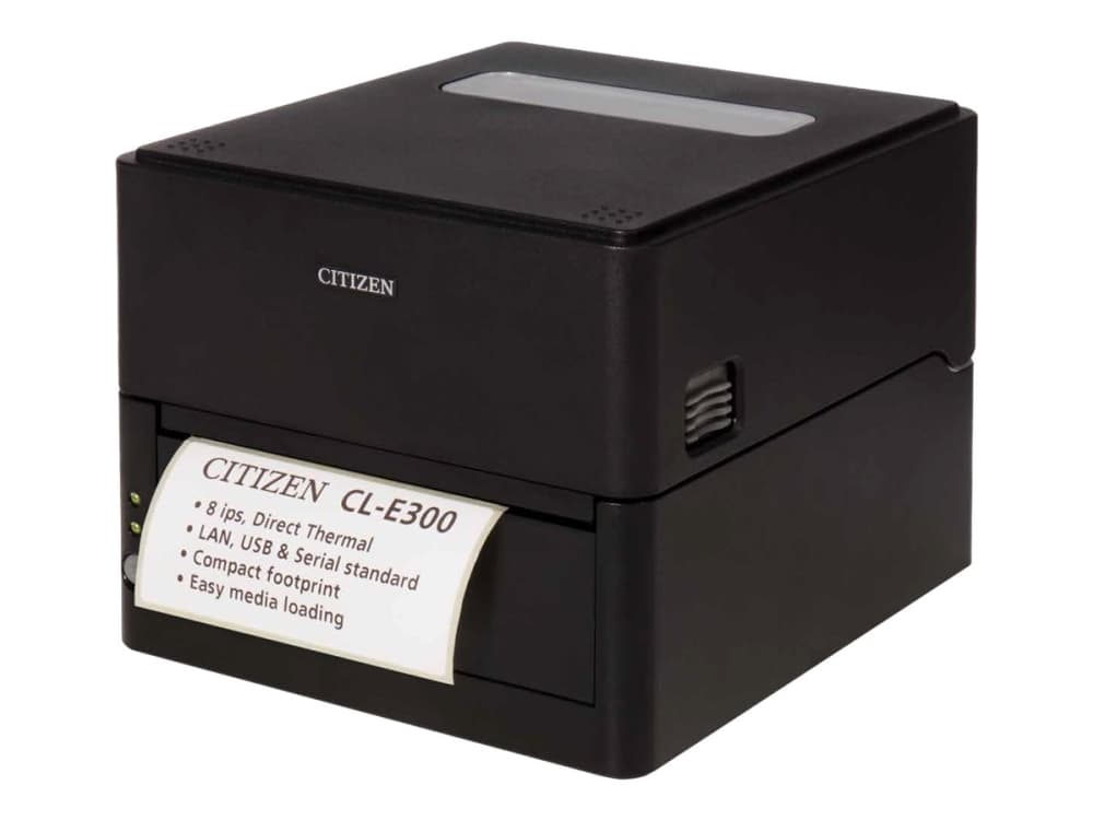 Citizen CL-E300 - Etikettskrivare - direkt termisk - Rulle (11,8 cm) - 203 dpi - upp till 200 mm/sek - USB 2.0, LAN, RS232C - kniv - svart