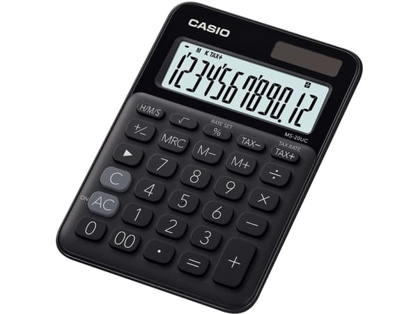 Casio MS-20UC - Skrivebordskalkulator - 12 sifre - solpanel, batteri - svart