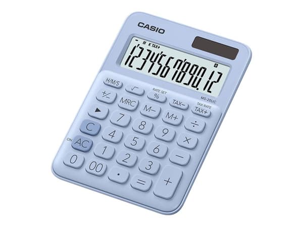 Casio MS-20UC - Skrivebordskalkulator - 12 sifre - solpanel, batteri - lys blå Blå