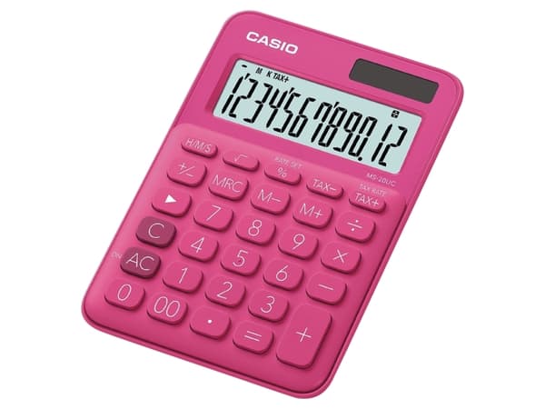 Casio MS-20UC - Skrivebordskalkulator - 12 sifre - solpanel, batteri - rød