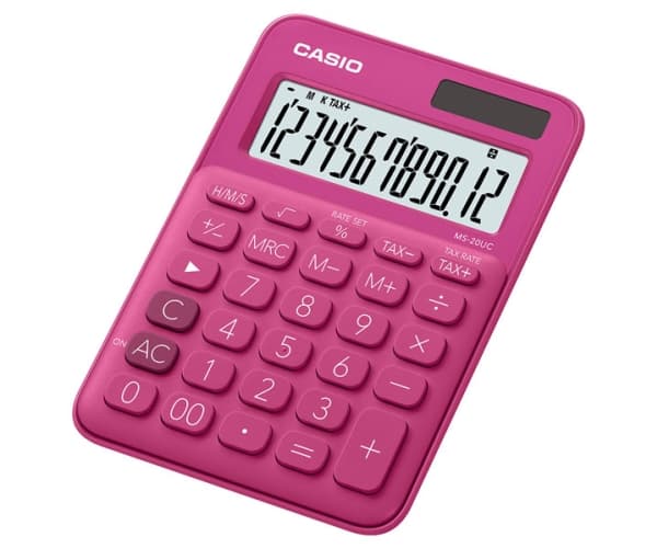 Casio MS-20UC - Skrivebordskalkulator - 12 sifre - solpanel, batteri - rød