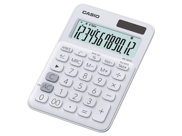 Casio MS-20UC - Skrivebordskalkulator - 12 sifre - solpanel, batteri - hvit