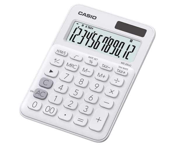 Casio MS-20UC - Skrivebordskalkulator - 12 sifre - solpanel, batteri - hvit