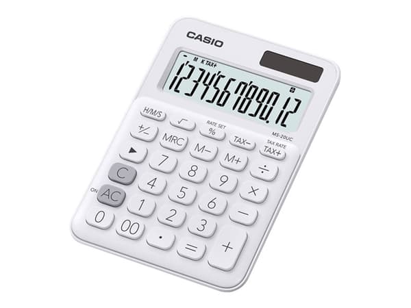 Casio MS-20UC - Skrivebordskalkulator - 12 sifre - solpanel, batteri - hvit Hvit