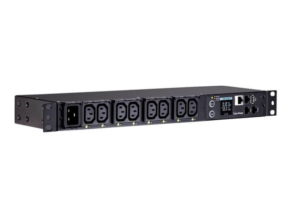 CyberPower PDU81005, Ohjattu, Kytkimellinen, 1U, Vaaka/Pysty, Musta, LCD, 8 AC-pistorasia(a)