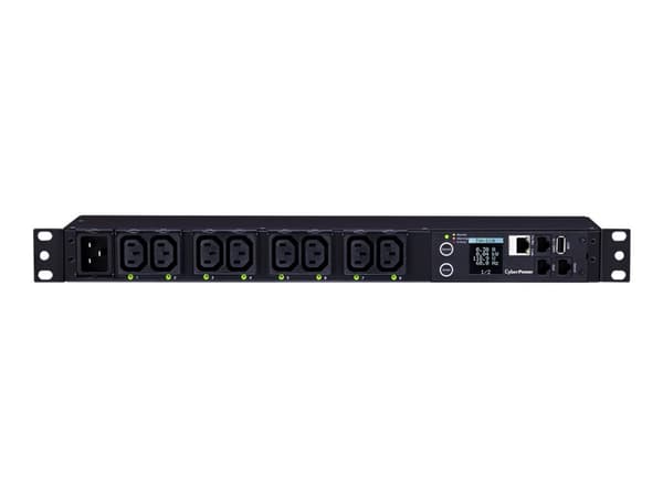 CyberPower PDU81005, Ohjattu, Kytkimellinen, 1U, Vaaka/Pysty, Musta, LCD, 8 AC-pistorasia(a)