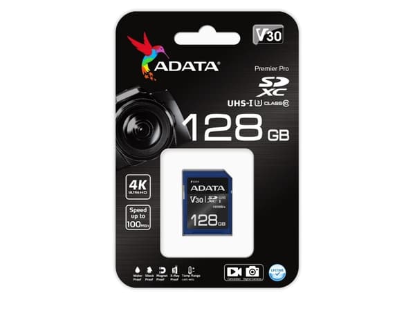 ADATA Premier Pro - Flash-minneskort - 128 GB - Video Class V30 / UHS-I U3 / Class10 - SDXC UHS-I