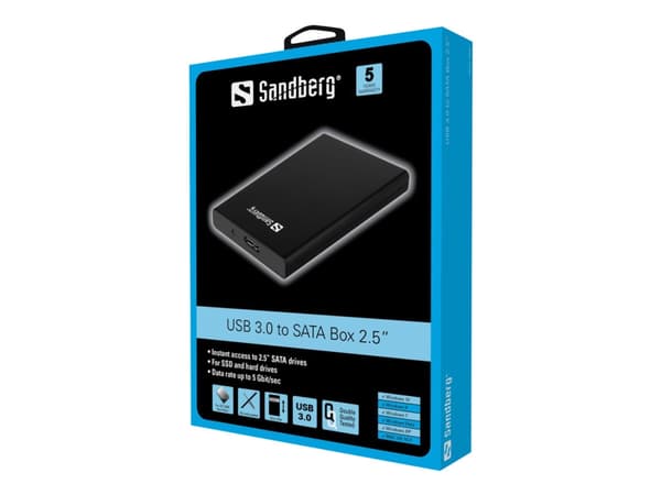 Sandberg USB 3.0 til SATA Box 2.5" - Lagringspakke - 2.5" - 1 kanal - SATA - USB 3.0 Sort