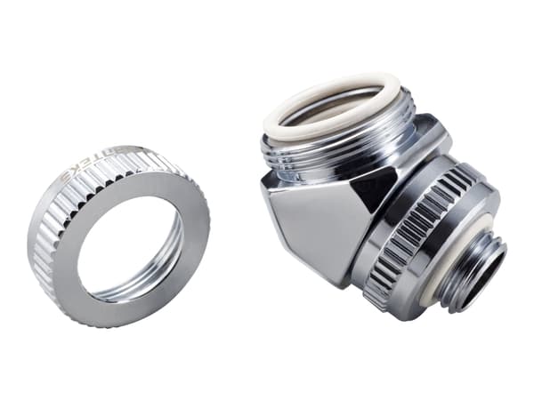 PHANTEKS Glacier Rotary Connector 45 astetta G1/4 tuuman uros 16mm naaras kovaputkeen - käännettävä, kromihopea