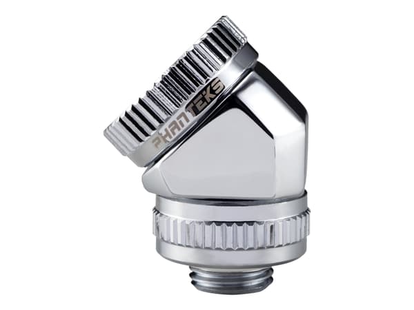 PHANTEKS Glacier Rotary Connector 45 astetta G1/4 tuuman uros 16mm naaras kovaputkeen - käännettävä, kromihopea