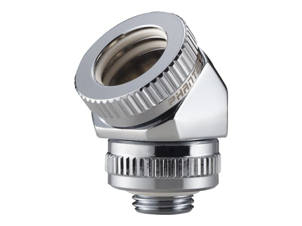 PHANTEKS Glacier Rotary Connector 45 astetta G1/4 tuuman uros 16mm naaras kovaputkeen - käännettävä, kromihopea