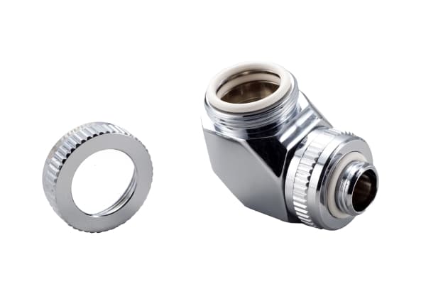 PHANTEKS Glacier Roterende tilkobling 90 grader G1/4 tommer AG til 16 mm OD Hardtube - roterbar, krom sølv