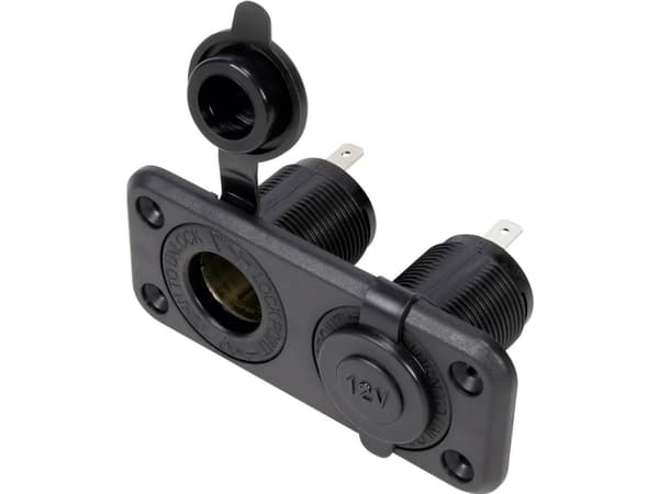 TRU COMPONENTS 548040 Moottoriajoneuvoon asennettava kaksoispistorasia, jossa on korkki Sallittu kuormitusvirta enintään: 20 A