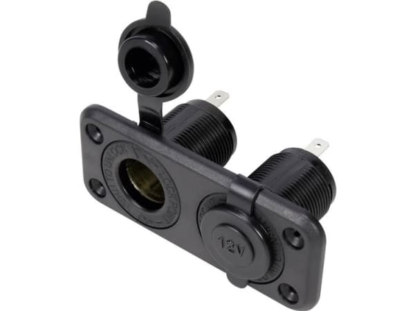 TRU COMPONENTS 548040 Moottoriajoneuvoon asennettava kaksoispistorasia, jossa on korkki Sallittu kuormitusvirta enintään: 20 A
