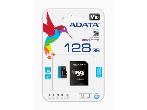 ADATA Premier - Flashminnekort (microSDXC til SD-adapter inkludert) - 128 GB - UHS Class 1 / Class10 - microSDXC UHS-I - for detaljhandel
