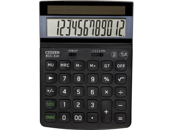 Citizen ECC-310 - Skrivebordskalkulator - 12 sifre - solpanel - svart