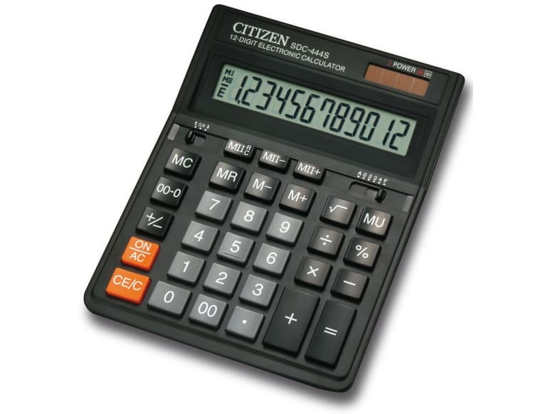 Citizen SDC-444S, Skrivbord, Grundläggande, 12 siffror, Visa tippning, Batteri/solcell, Svart
