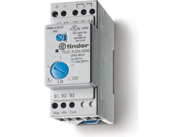 Nivåkontrollrelä för konduktiv vätska 1P 230V AC funktion FL, FS, ES, EL känslighetsjustering 72.01.8.240.0000