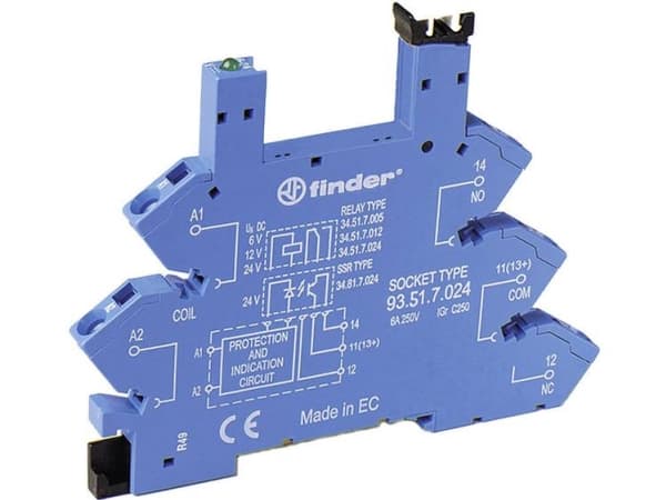 Finder 93.51.7.024 Reläuttag Passar till serien: Phoenix Contact Serie EMD-SL Finder 34.51, Finder 34.81 (L x B x H) 93,6 x 6,2 x 76 mm 1 st