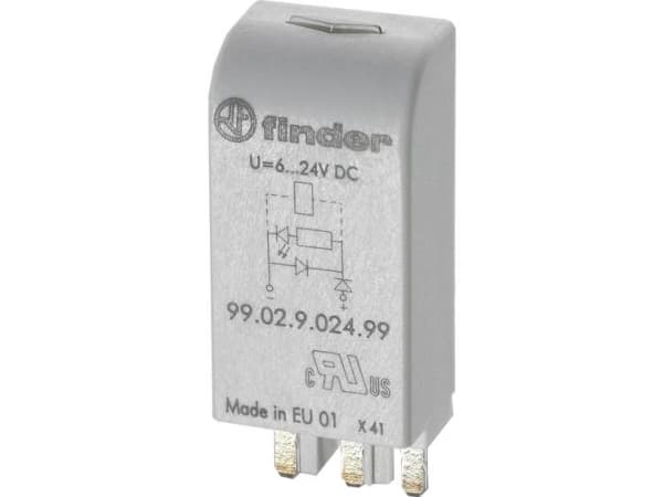 Finder Pistokemoduuli LED:llä, Vapaakäyntidiodilla 99.02.9.024.99 Valon väri: Vihreä Sopii seuraaviin malleihin: Finder 90.02, Finder 90.03, Finder 9