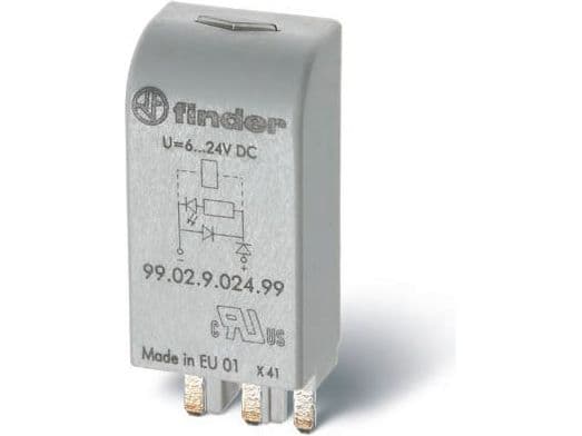 Finder Pistokemoduuli LED:llä, Vapaakäyntidiodilla 99.02.9.024.99 Valon väri: Vihreä Sopii seuraaviin malleihin: Finder 90.02, Finder 90.03, Finder 9