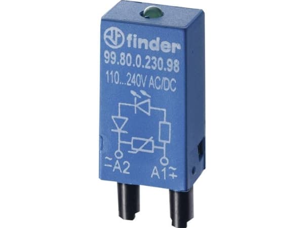 Finder Pistokemoduuli LED:llä, varistorilla 99.80.0.230.98 Valon väri: Vihreä Sopii malliin: Finder 84.84.2, Finder 94.54.1, Finder 94.82.3, Finder 9
