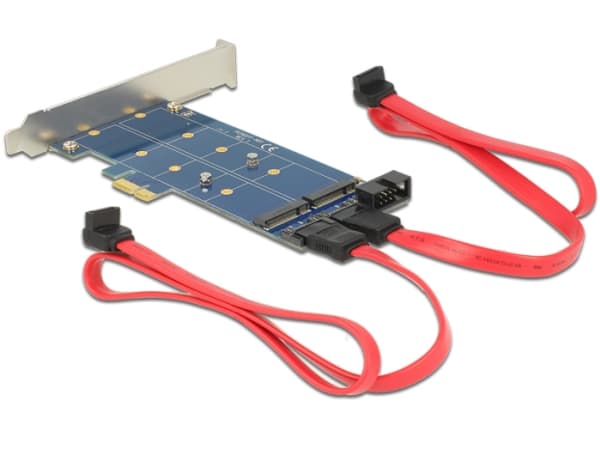 DeLOCK PCI Express Card > 2 x internal M.2 NGFF - Lagringskontrol - USB 2.0 / M.2 Card / SATA 6Gb/s lavprofil - 6 Gbit/s - PCIe x1 (M-key kompatibel)