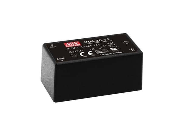 MEAN WELL IRM-20-5, 20 W, 85 - 264 V, ITE EN/UL/IEC 60950, Musta, 27,2 mm, 52,4 mm musta