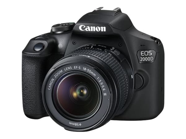 Canon EOS 2000D + EF-S 18-55mm f/3.5-5.6 III, 24,1 MP, 6000 x 4000 pikseliä, CMOS, Full HD, Musta