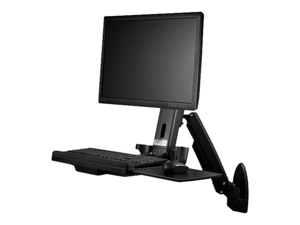 StarTech.com Wall Mount Workstation, Articulating Full Motion Standing Desk with Ergonomic Height Adjustable Monitor & Keyboard Tray Arm, Mouse & Sca
