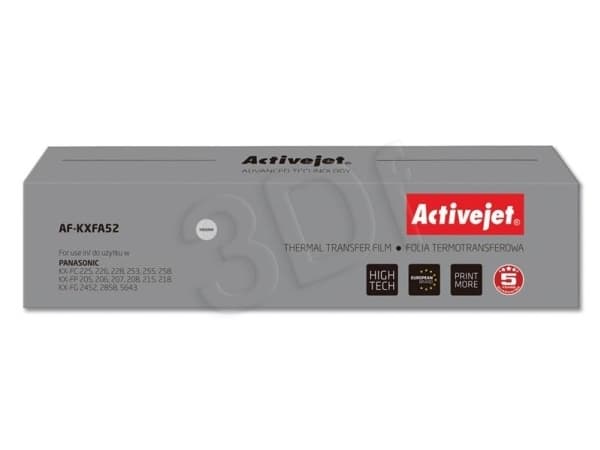 Activejet AF-KXFA52, Musta, Panasonic: KX-FC 225, KX-FC 226, KX-FC 228, KX-FC 253, KX-FC 255, KX-FC 258, KX-FC 268, KX-FP 205,..., Faksin nauha, Laat