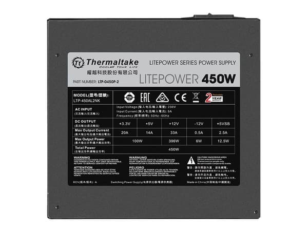 Thermaltake Litepower LTP-450AL2NK - Strømforsyning (intern) - ATX12V 2.3 - AC 230 V - 450 watt - aktiv PFC - svart